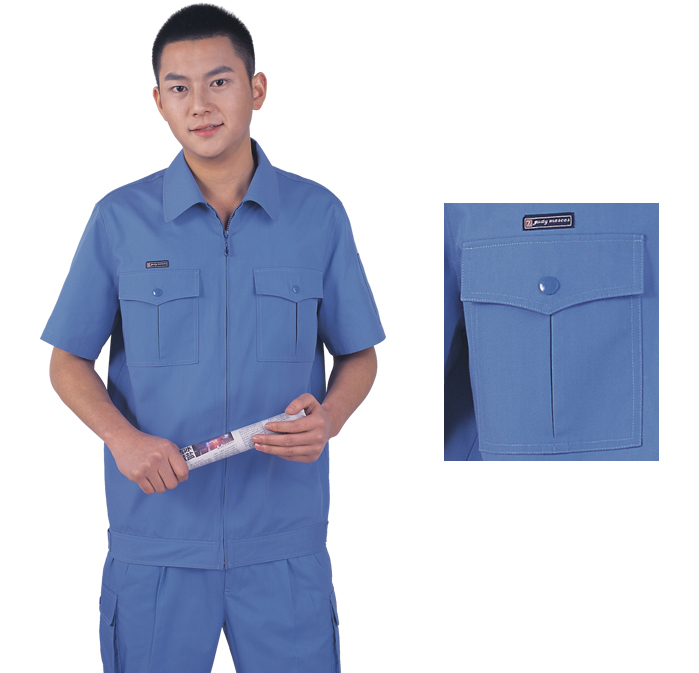 短袖工作服 精細帆布淺藍套裝